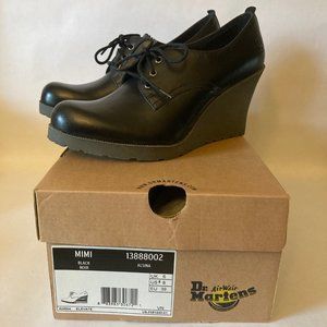 Dr. Martens Black Leather Wedge Oxfords, Lace Up, Women's NIB US 8/ UK6/ EU39